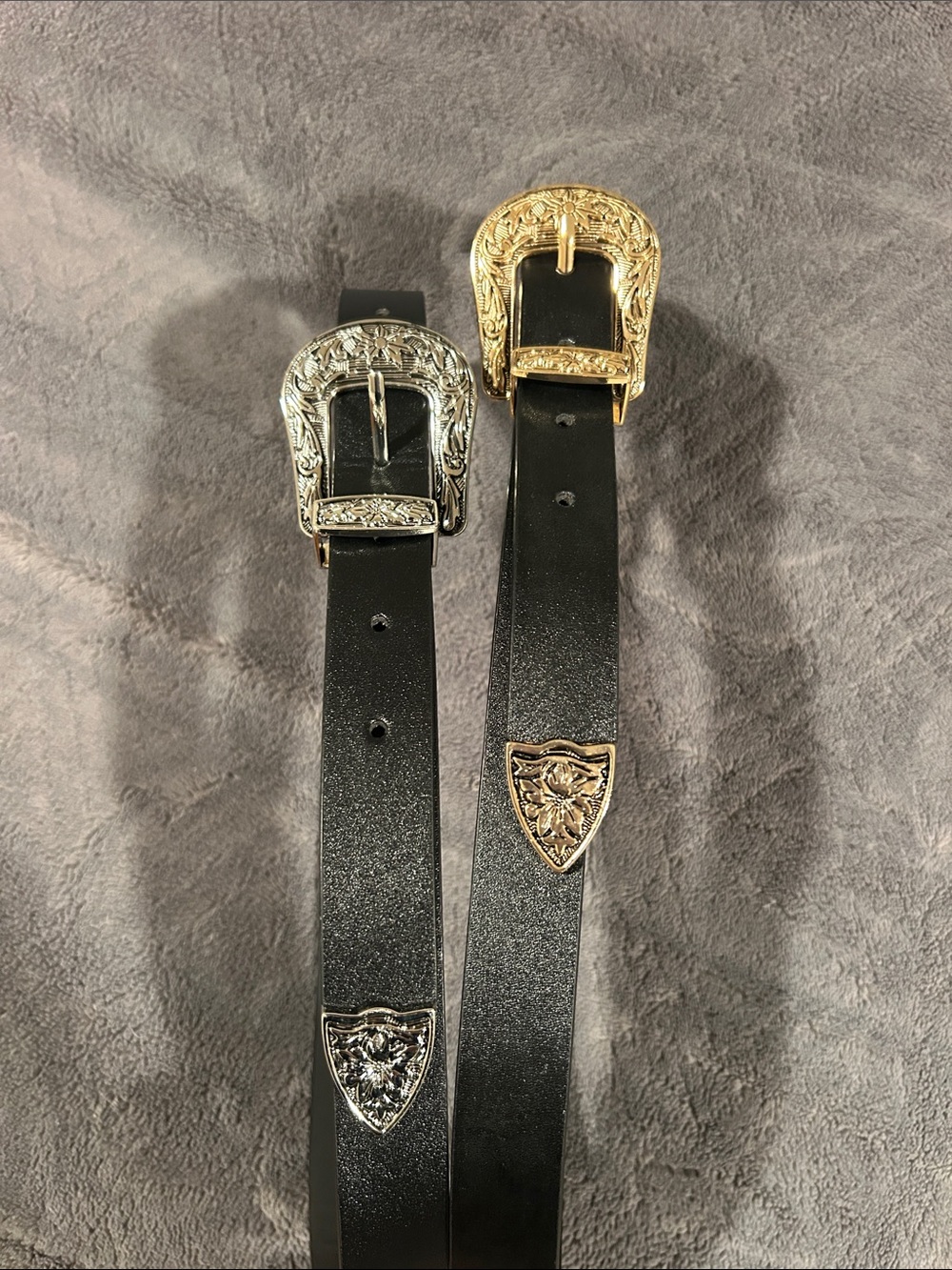 2 Black Western Inspired Belts - Gold & Silver